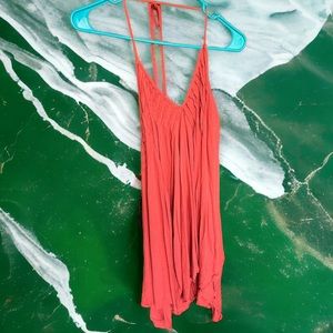 Red/Orange Free People backless halter dress with wooden beads